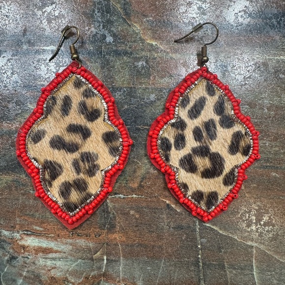 Jewelry - Leopard Print Red Trim Earrings